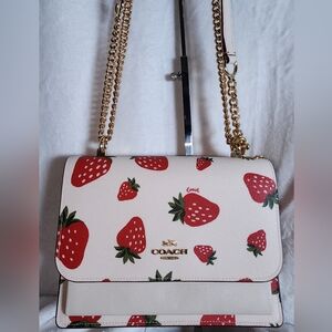 Coach Cream Shoulder Bag with Strawberry Print